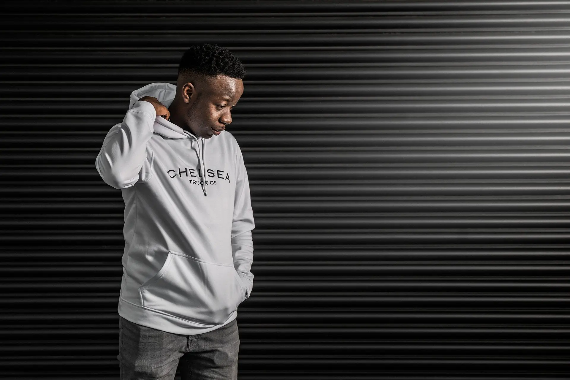 Men's White with Black Embroidery Chelsea Truck Co Hoodie - Image 6